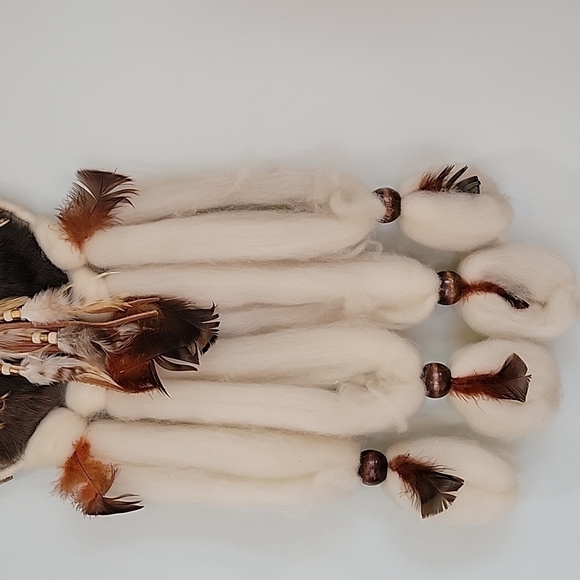 Dreamcatcher rabbit fur, feathers, beads, wool, and leather.  Wall hanging. - Picture 3 of 6